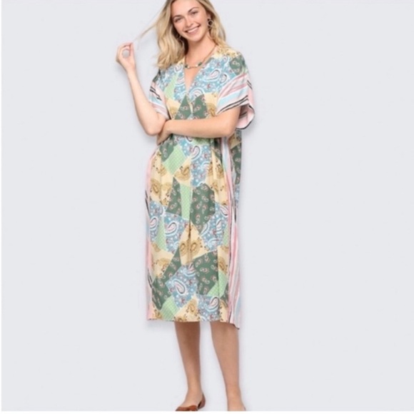 NWT GigiO Cottagecore Patchwork Midi Kaftan Dress Sz Small - Picture 4 of 12